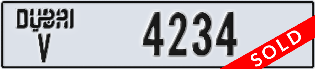 dubai License Plate Number 4234 Code V