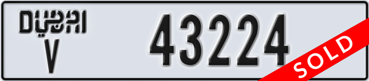 dubai License Plate Number 43224 Code V