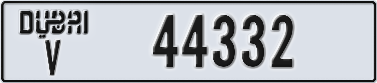dubai License Plate Number 44332 Code V