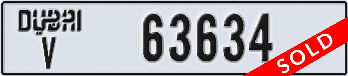 dubai License Plate Number 63634 Code V