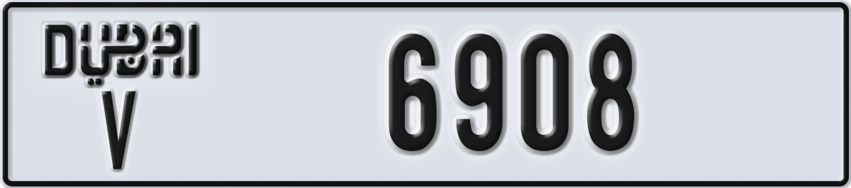 dubai License Plate Number 6908 Code V