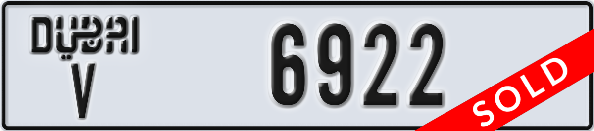 dubai License Plate Number 6922 Code V