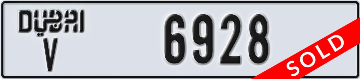 dubai License Plate Number 6928 Code V