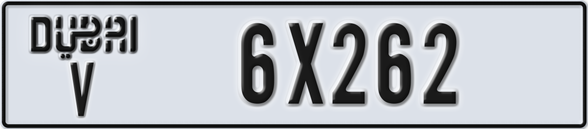 dubai License Plate Number 6X262 Code V