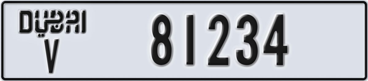 dubai License Plate Number 81234 Code V