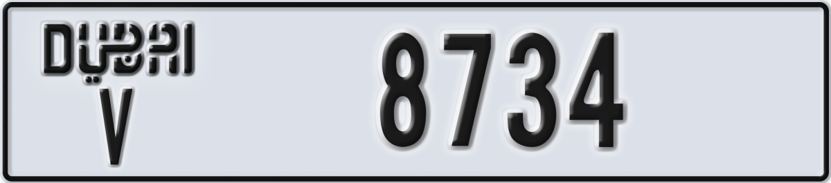 dubai License Plate Number 8734 Code V