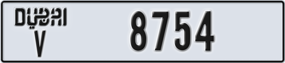 dubai License Plate Number 8754 Code V