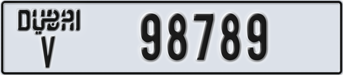 dubai License Plate Number 98789 Code V