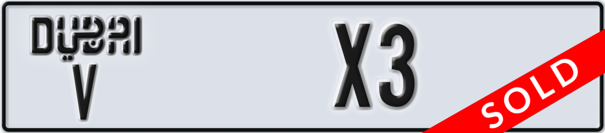 dubai License Plate Number X3 Code V