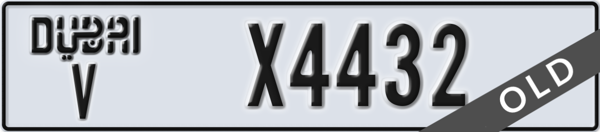dubai License Plate Number X4432 Code V