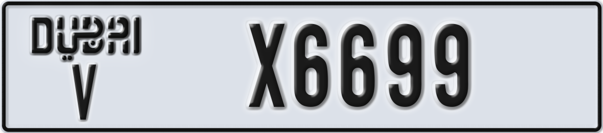 dubai License Plate Number X6699 Code V