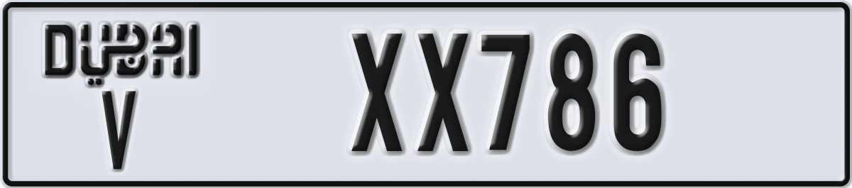 dubai License Plate Number XX786 Code V