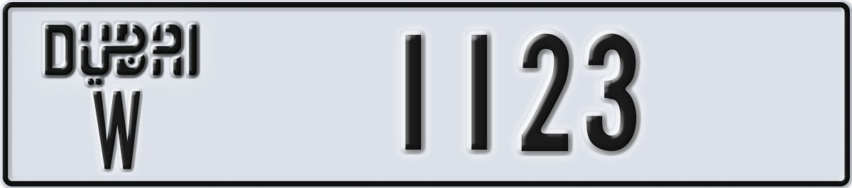 dubai License Plate Number 1123 Code W