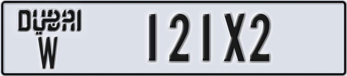 dubai License Plate Number 121X2 Code W