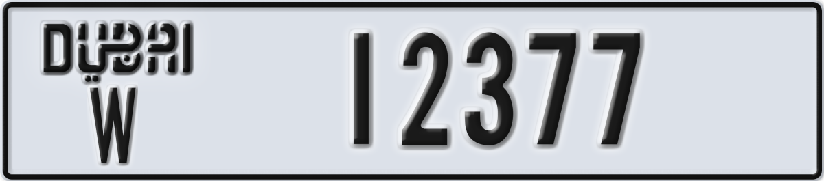 dubai License Plate Number 12377 Code W