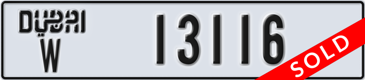 dubai License Plate Number 13116 Code W