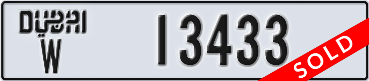 dubai License Plate Number 13433 Code W