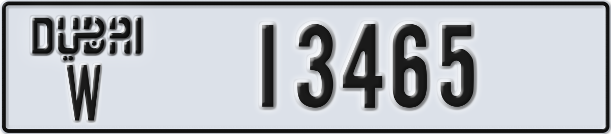 dubai License Plate Number 13465 Code W