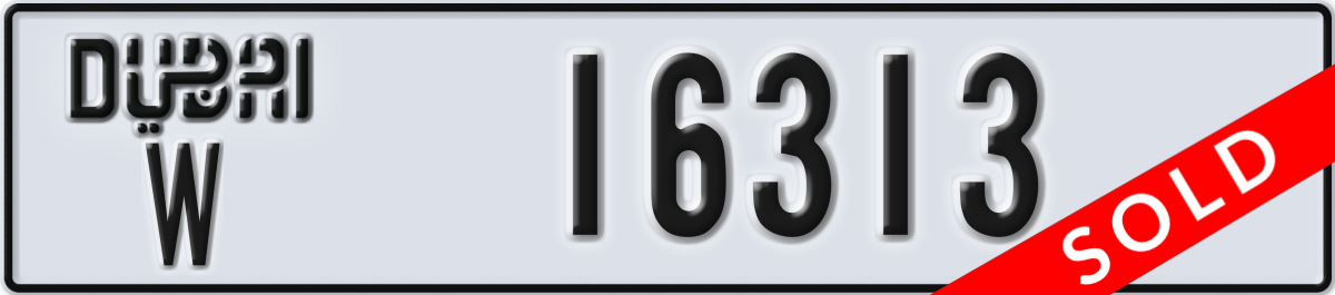 dubai License Plate Number 16313 Code W