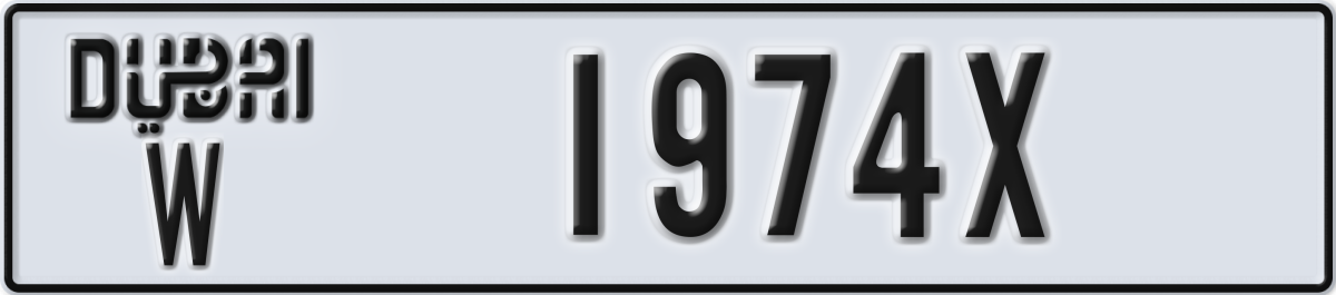 dubai License Plate Number 1974X Code W