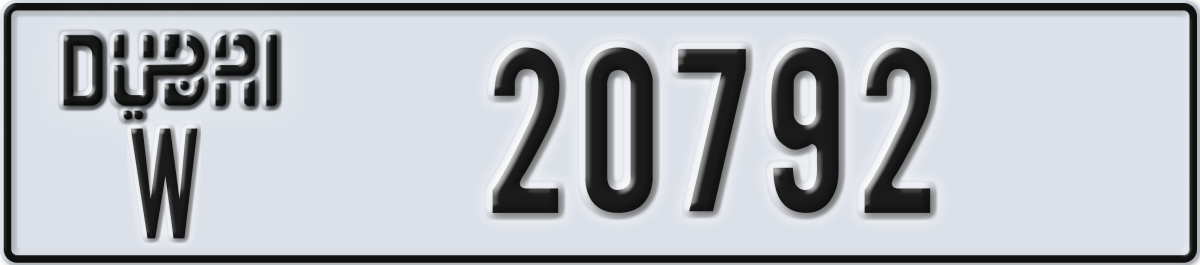 dubai License Plate Number 20792 Code W
