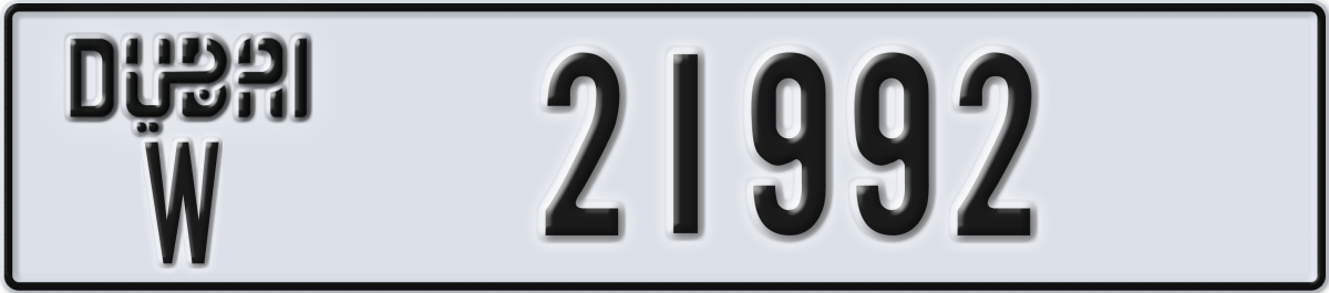 dubai License Plate Number 21992 Code W
