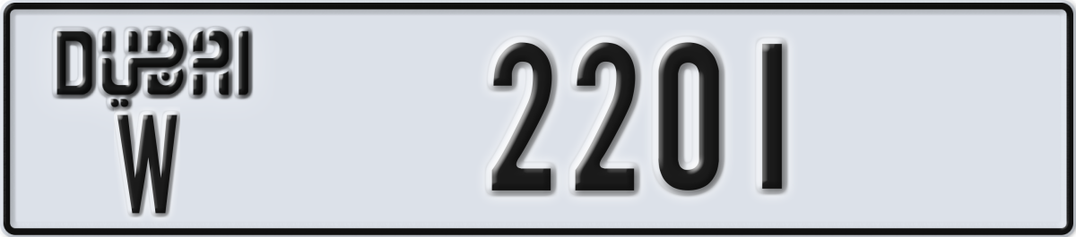 dubai License Plate Number 2201 Code W