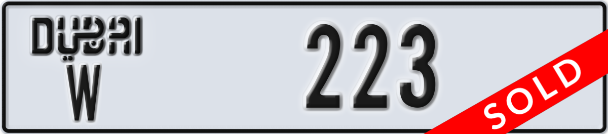 dubai License Plate Number 223 Code W