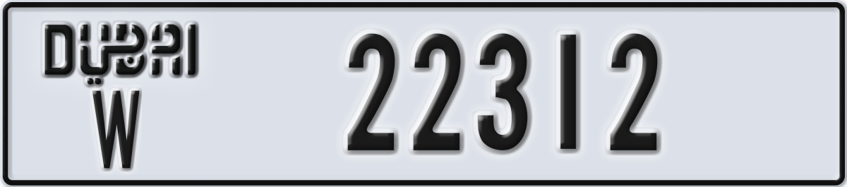 dubai License Plate Number 22312 Code W