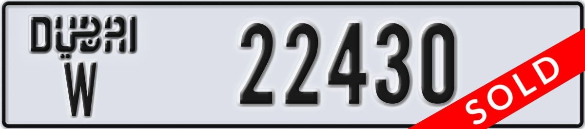 dubai License Plate Number 22430 Code W
