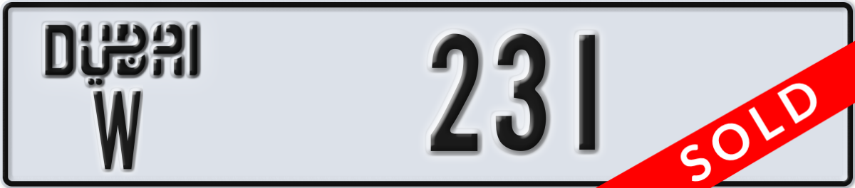 dubai License Plate Number 231 Code W