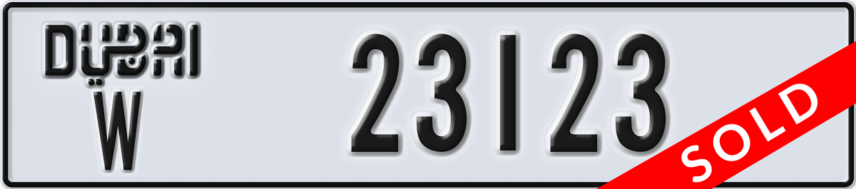 dubai License Plate Number 23123 Code W