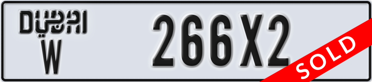 dubai License Plate Number 266X2 Code W
