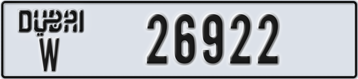 dubai License Plate Number 26922 Code W