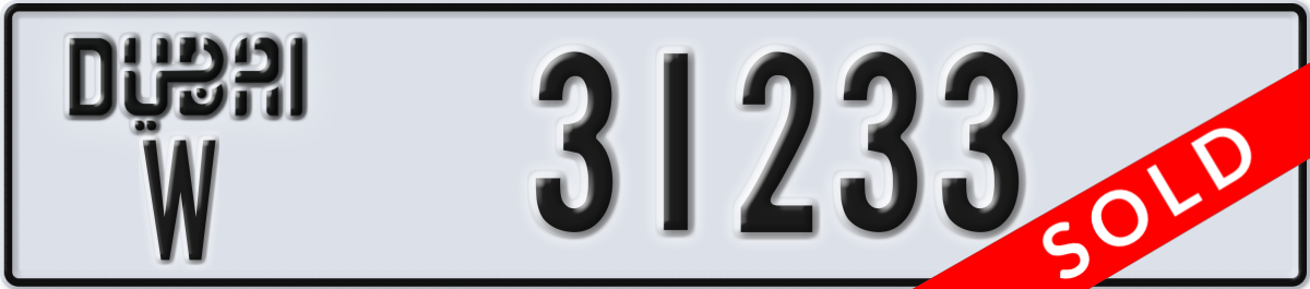 dubai License Plate Number 31233 Code W