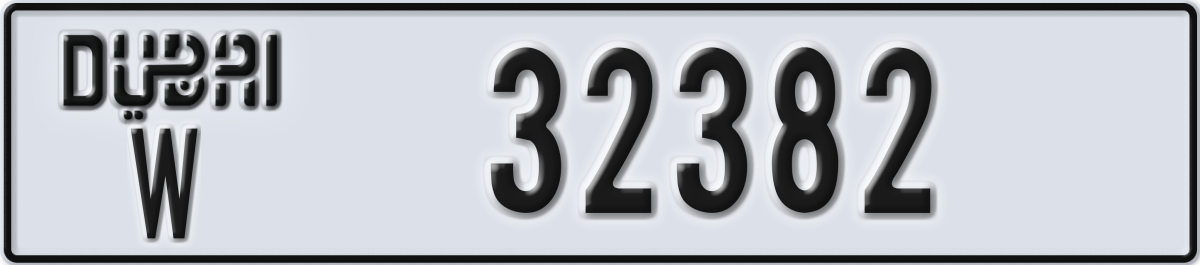 dubai License Plate Number 32382 Code W