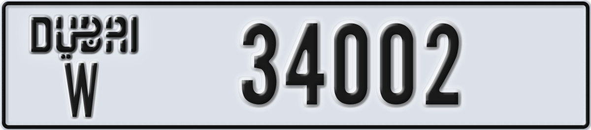 dubai License Plate Number 34002 Code W