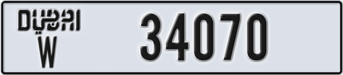 dubai License Plate Number 34070 Code W
