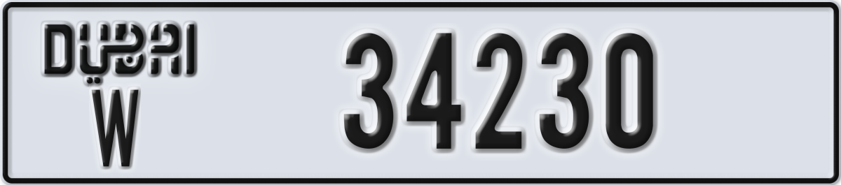 dubai License Plate Number 34230 Code W
