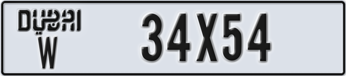dubai License Plate Number 34X54 Code W