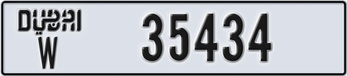 dubai License Plate Number 35434 Code W