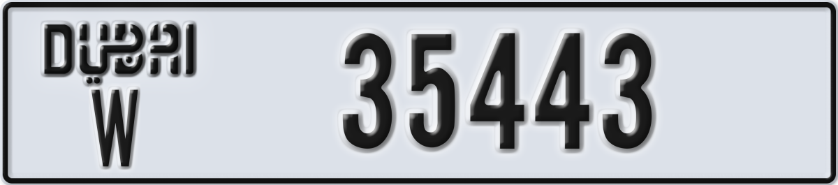 dubai License Plate Number 35443 Code W