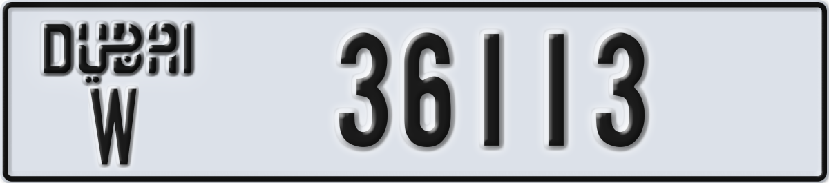 dubai License Plate Number 36113 Code W