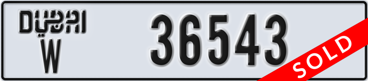 dubai License Plate Number 36543 Code W