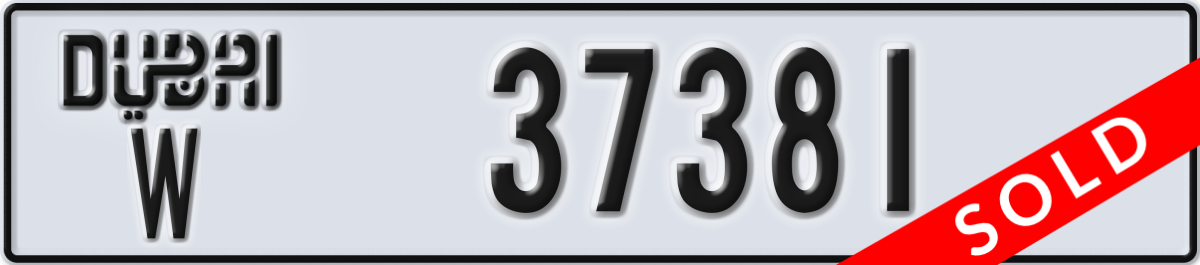 dubai License Plate Number 37381 Code W