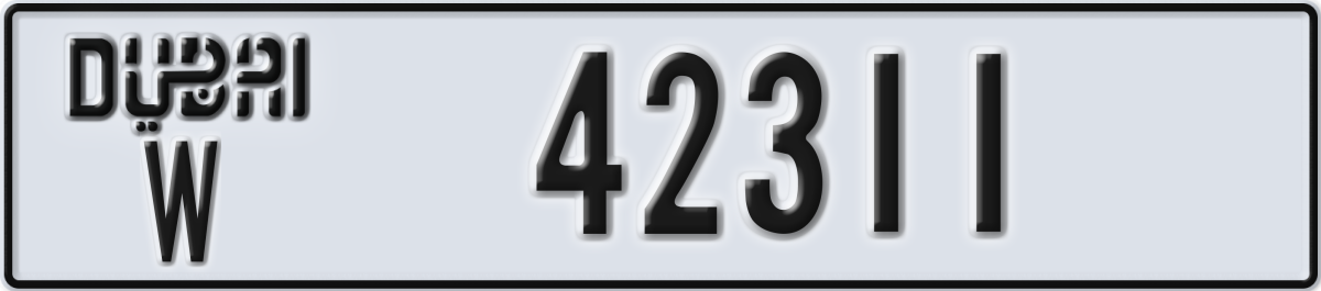 dubai License Plate Number 42311 Code W