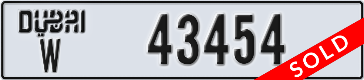 dubai License Plate Number 43454 Code W