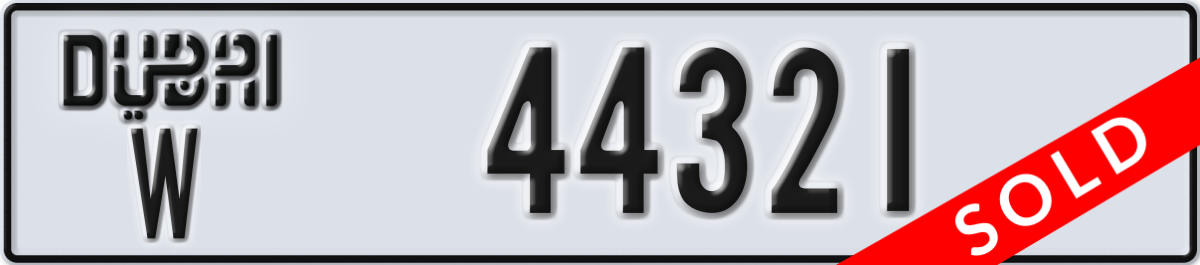 dubai License Plate Number 44321 Code W
