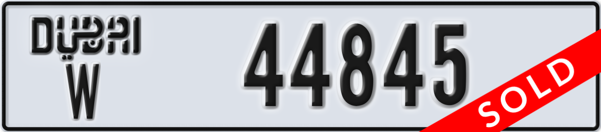 dubai License Plate Number 44845 Code W