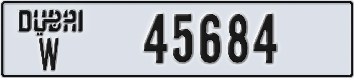 dubai License Plate Number 45684 Code W